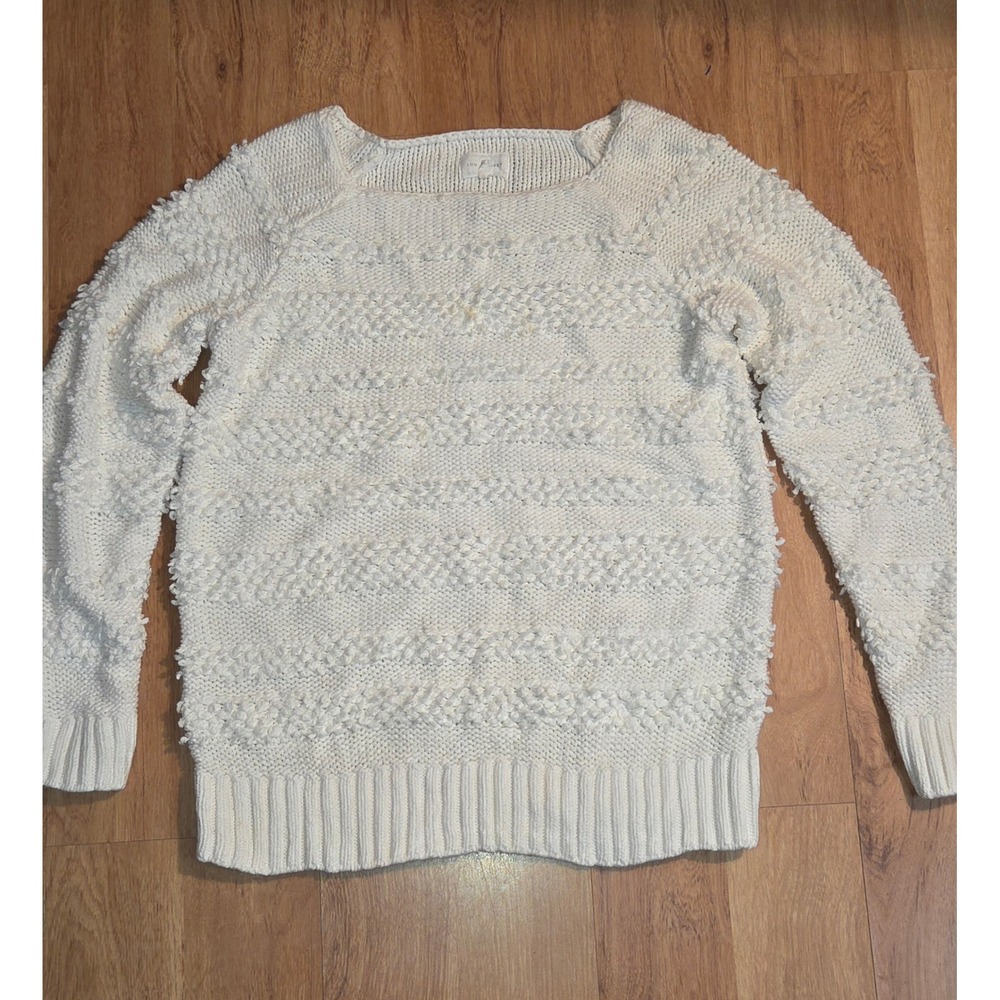 Lou & Grey Cream White Textured Popcorn Knit Square Neck Sweater Small